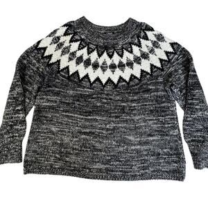 Chaps Grandpacore Crew Neck Long Sleeve Fair Isle Sweater Men XL  Black White